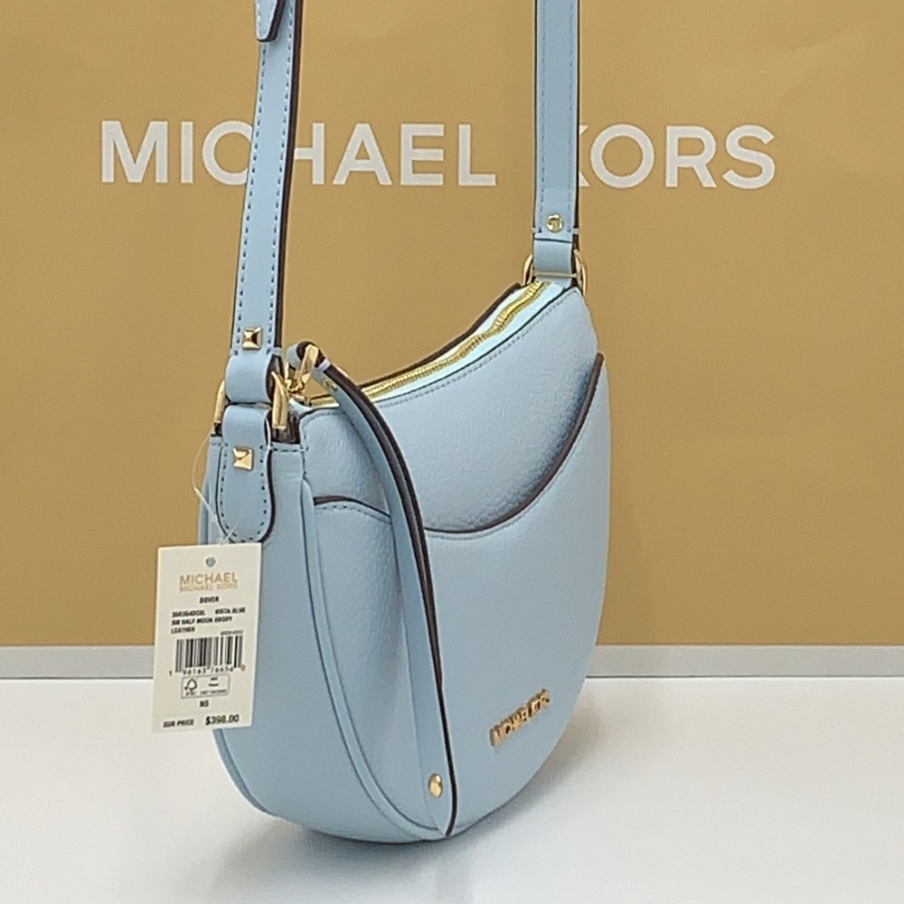 MICHAEL KORS Dover Small Half Moon Leather Crossbody Bag Vista Blue color - Picture 5 of 16